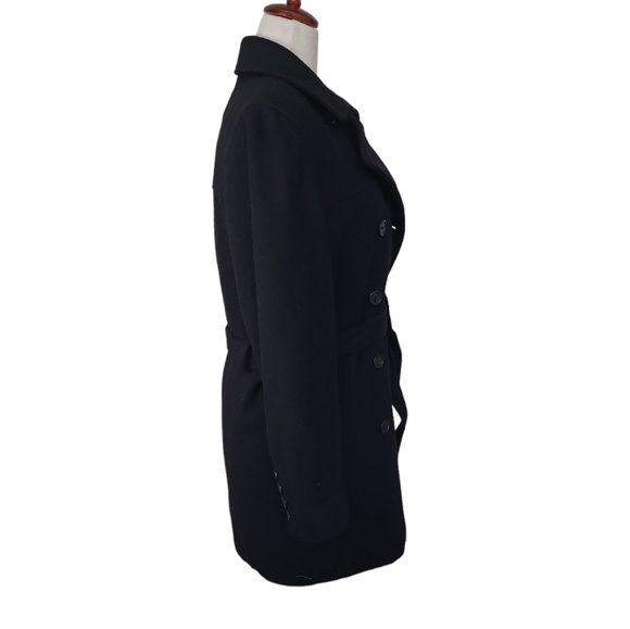 EUC 100% wool Donnybrook women's black double breast belted pea coat wrapcoat 10 - Picture 4 of 12